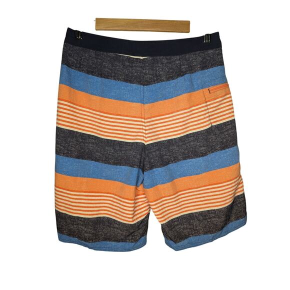 Patagonia Boys' Wavefarer Boardshorts Fitz Stripe Navy Orange - Picture 2 of 6